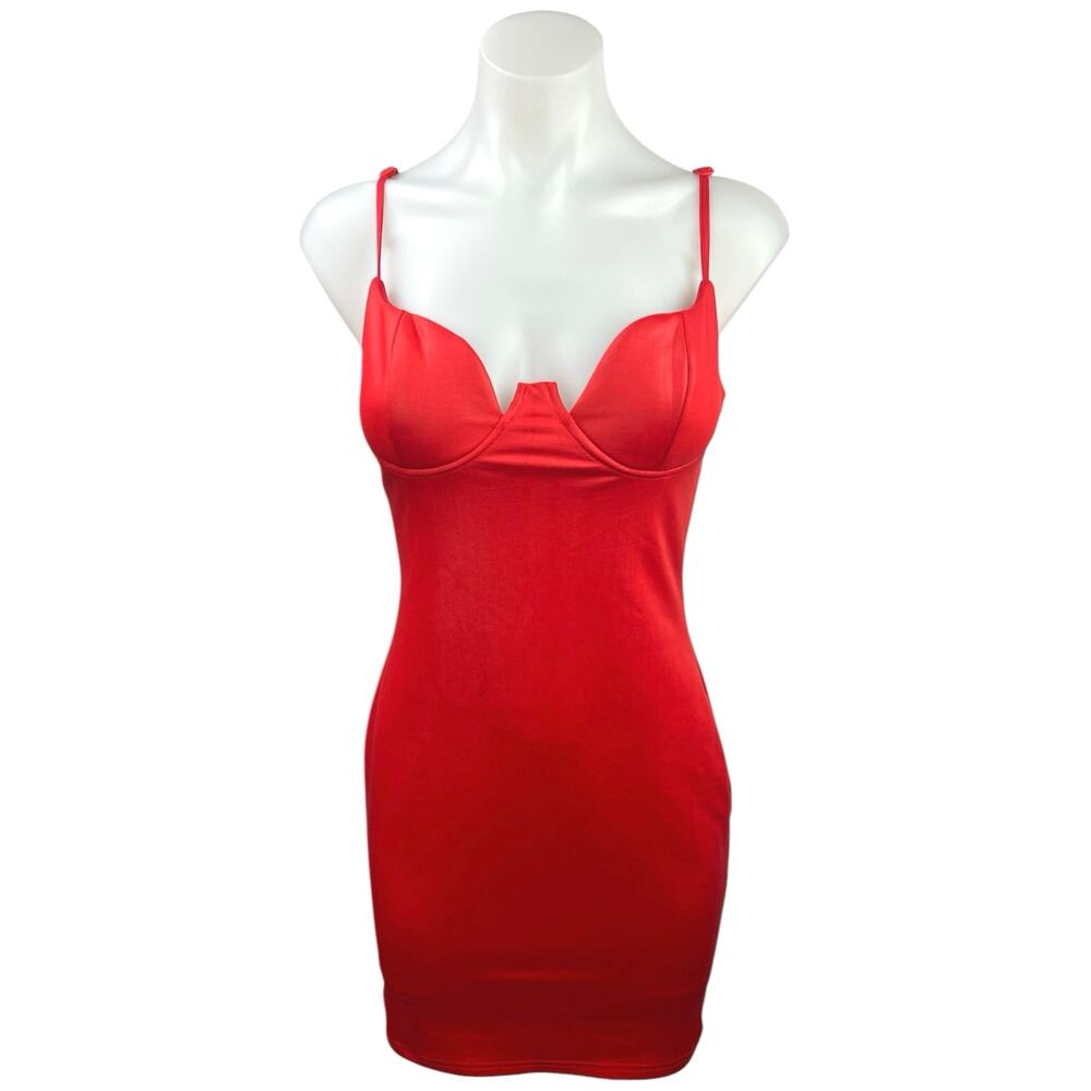 Lac Bleu Red Spaghetti Sweetheart Neck Cami Camisole Bodycon Mini Dress Size S
